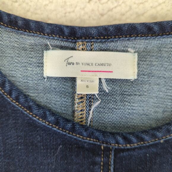 Turo Vince Camuto Short Sleeve Denim Dress Sz 6 Stretch Crewneck Utility Pockets - Picture 7 of 8